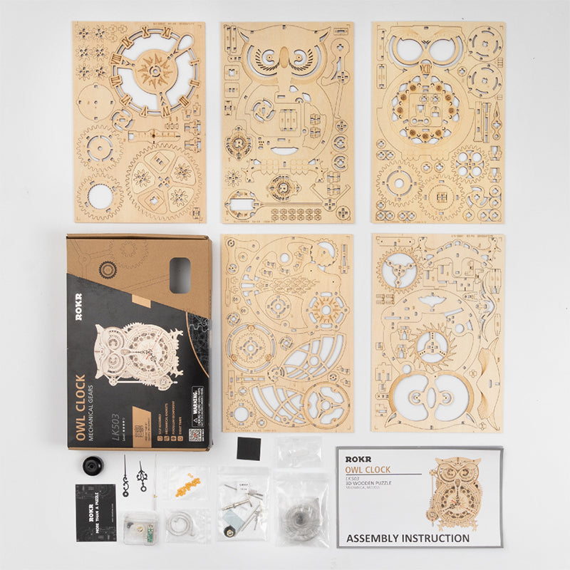 Reloj Mecánico 3D de Madera Estilo Búho – Rompecabezas DIY y Decoración