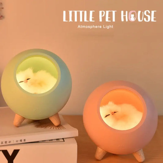 Lámpara de Noche con Diseño de Nido de Gato de Dibujos Animados y Carga USB para Niños