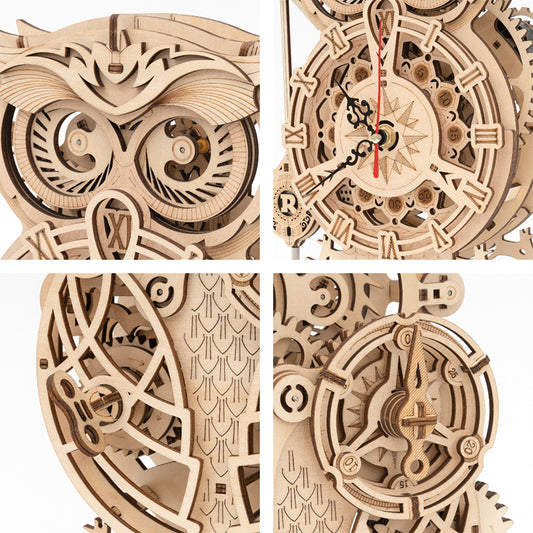 Reloj Mecánico 3D de Madera Estilo Búho – Rompecabezas DIY y Decoración