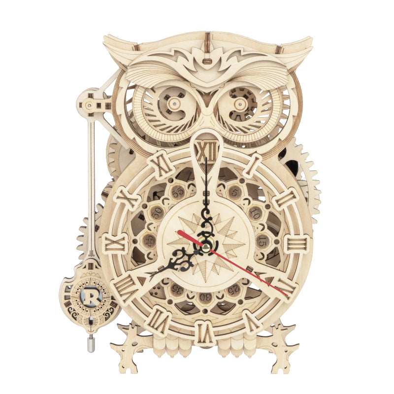 Reloj Mecánico 3D de Madera Estilo Búho – Rompecabezas DIY y Decoración