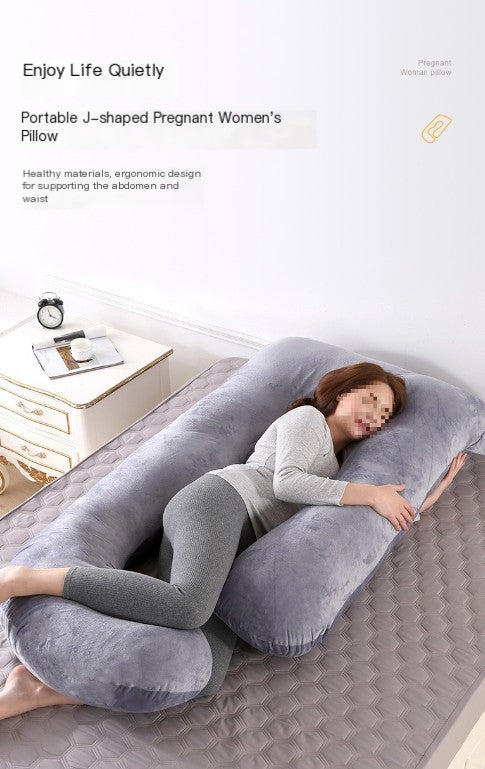 Almohada de Embarazo en Forma de J con Funda de Terciopelo Cristal