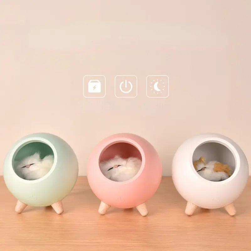 Lámpara de Noche con Diseño de Nido de Gato de Dibujos Animados y Carga USB para Niños