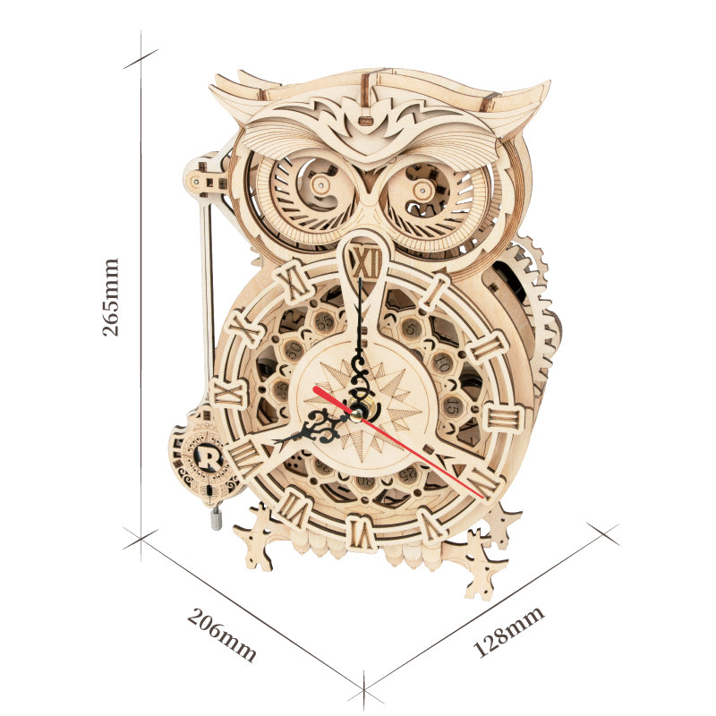 Reloj Mecánico 3D de Madera Estilo Búho – Rompecabezas DIY y Decoración